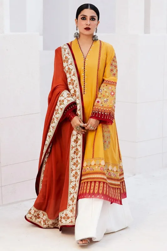 Zara Shahjahan Luxury Lawn 24 Orange Georgette – view 1 – Poshaq
