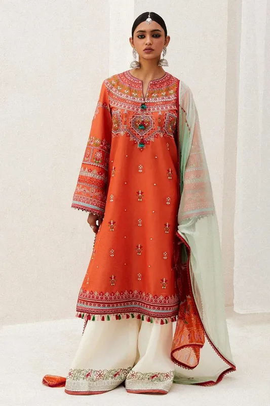 Zara Shahjahan Luxury Lawn 24 Rust Organza – view 1 – Poshaq