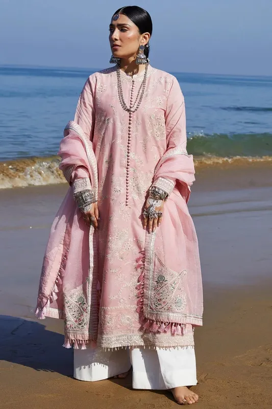Zara Shahjahan Luxury Lawn 24 Pink Organza – view 1 – Poshaq