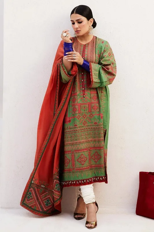 Zara Shahjahan Luxury Lawn 24 Green Jacquard – view 1 – Poshaq