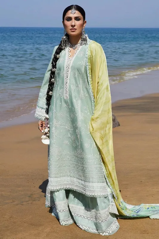 Zara Shahjahan Luxury Lawn 24 Green Organza – view 1 – Poshaq