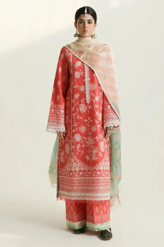 Zara Shahjahan Luxury Lawn 24 Peach Organza – view 1 – Poshaq