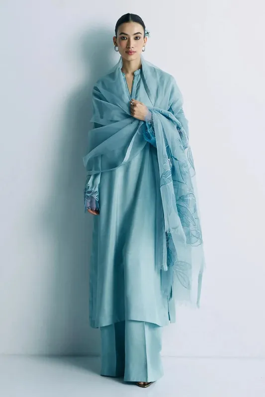 Zara Shahjahan Festive Eid 24 Blue Raw Silk – view 1 – Poshaq