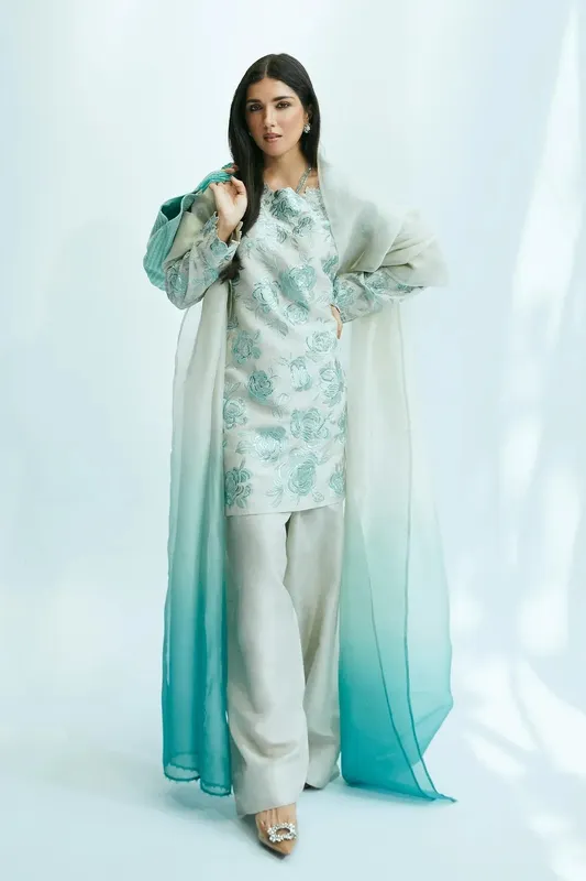 Zara Shahjahan Festive Eid 24 Grey Raw Silk – view 1 – Poshaq