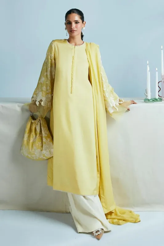 Zara Shahjahan Festive Eid 24 Yellow Georgette – view 1 – Poshaq
