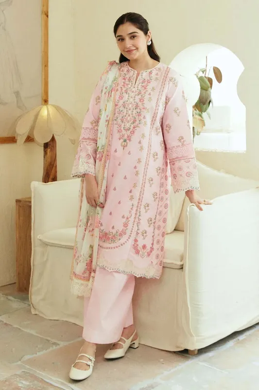 Zara Shahjahan Coco Lawn Eid Edit 24 Pink Cambric – view 1 – Poshaq