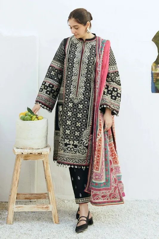 Zara Shahjahan Coco Lawn Eid Edit 24 Black Raw Silk – view 1 – Poshaq