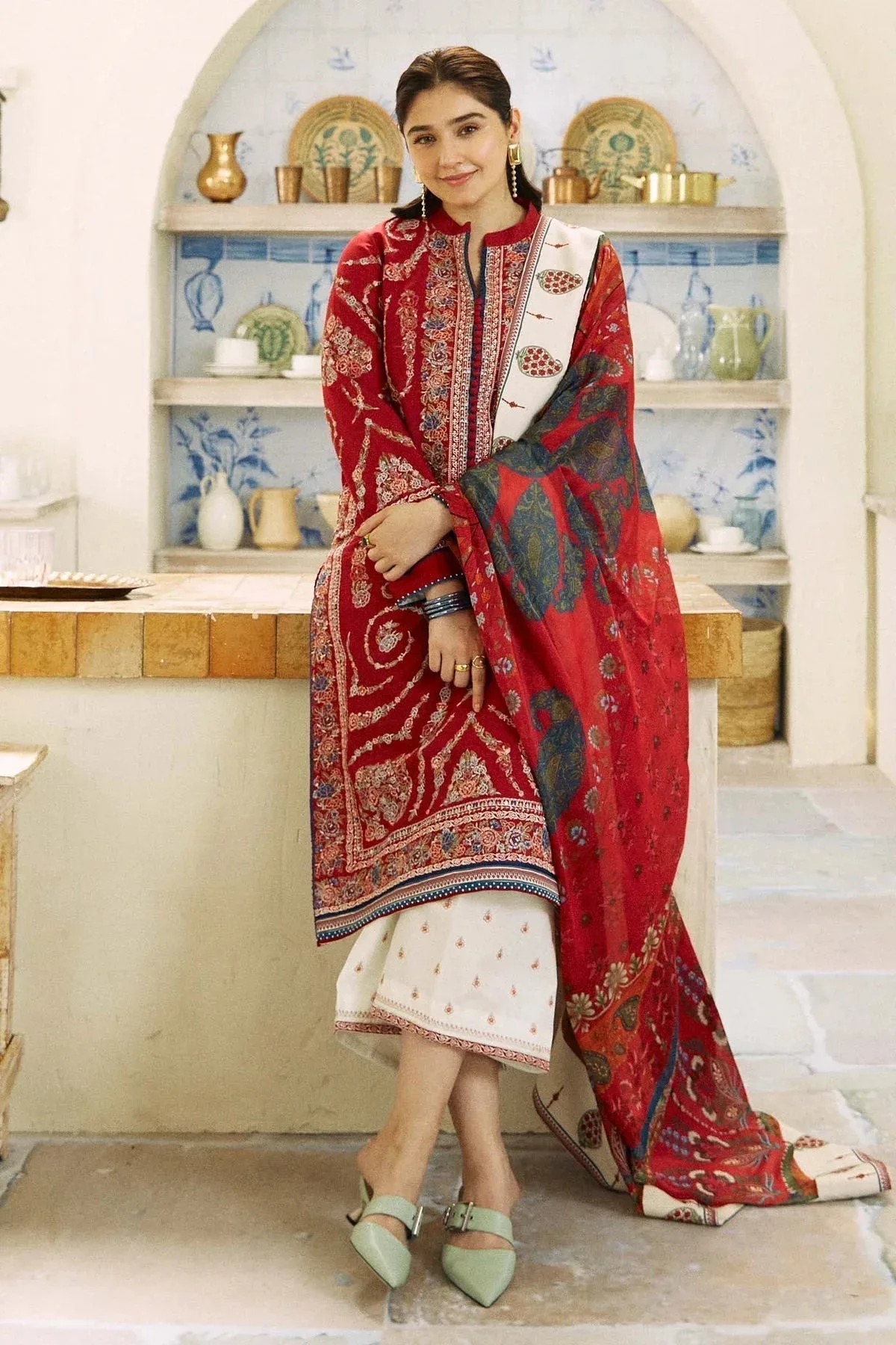 Zara Shahjahan Coco Lawn Eid Edit 24 Maroon Raw Silk – view 1 – Poshaq