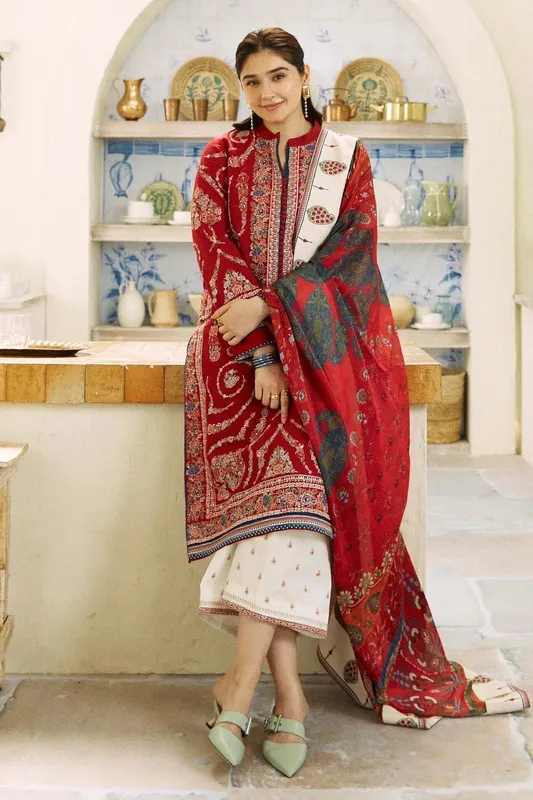 Zara Shahjahan Coco Lawn Eid Edit 24 Maroon Raw Silk – view 1 – Poshaq