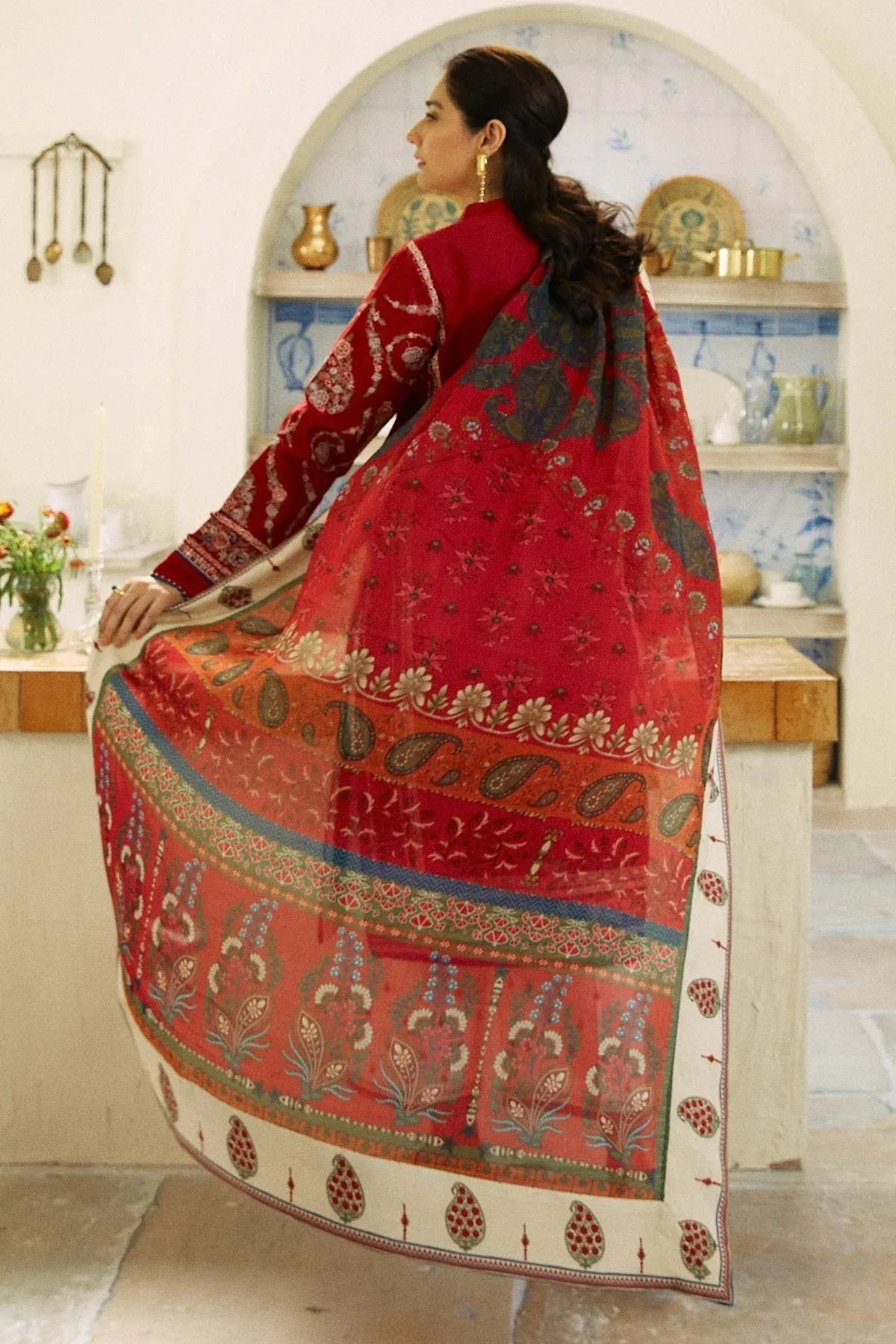 Zara Shahjahan Coco Lawn Eid Edit 24 Maroon Raw Silk – view 2 – Poshaq