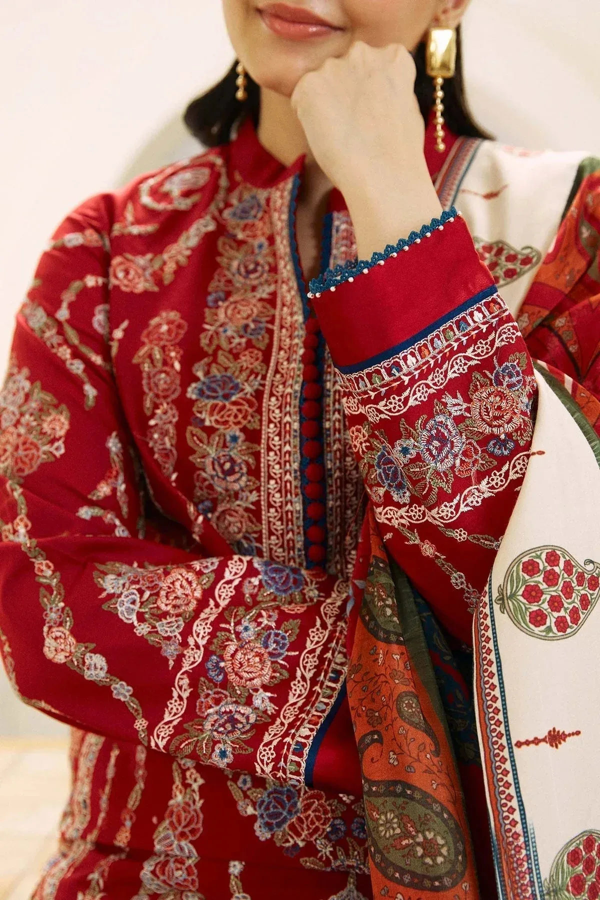Zara Shahjahan Coco Lawn Eid Edit 24 Maroon Raw Silk – view 3 – Poshaq