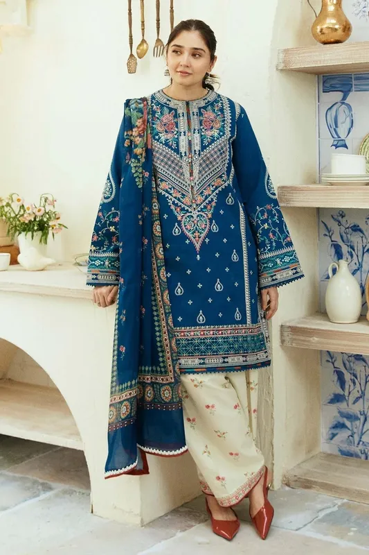 Zara Shahjahan Coco Lawn Eid Edit 24 Blue Jacquard – view 1 – Poshaq