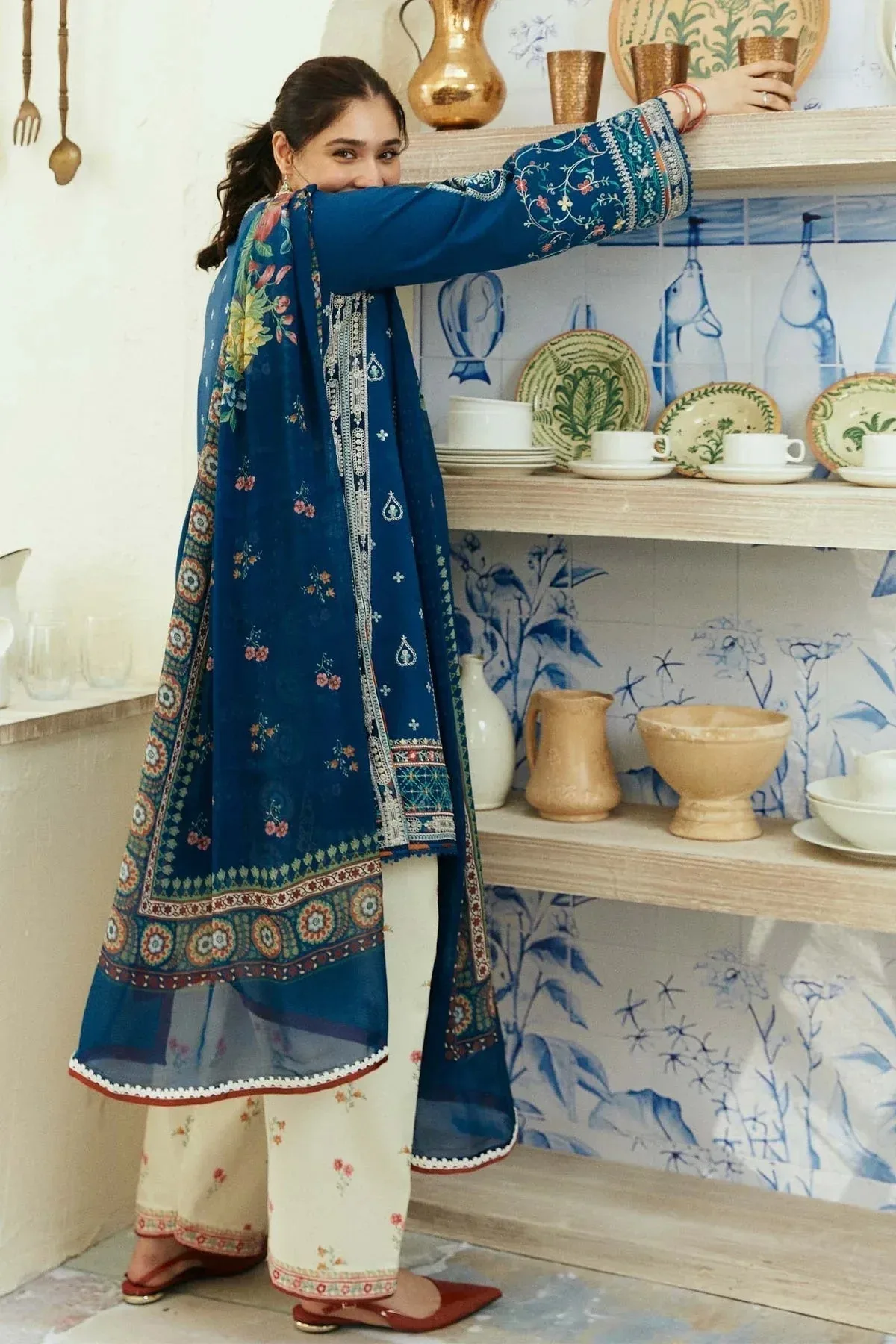 Zara Shahjahan Coco Lawn Eid Edit 24 Blue Jacquard – view 2 – Poshaq