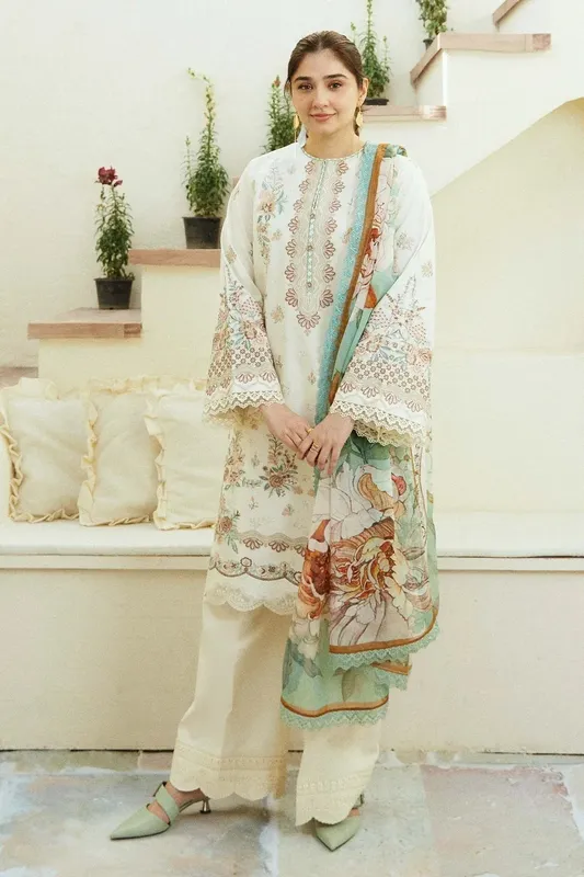 Zara Shahjahan Coco Lawn Eid Edit 24 Ivory Organza – view 1 – Poshaq