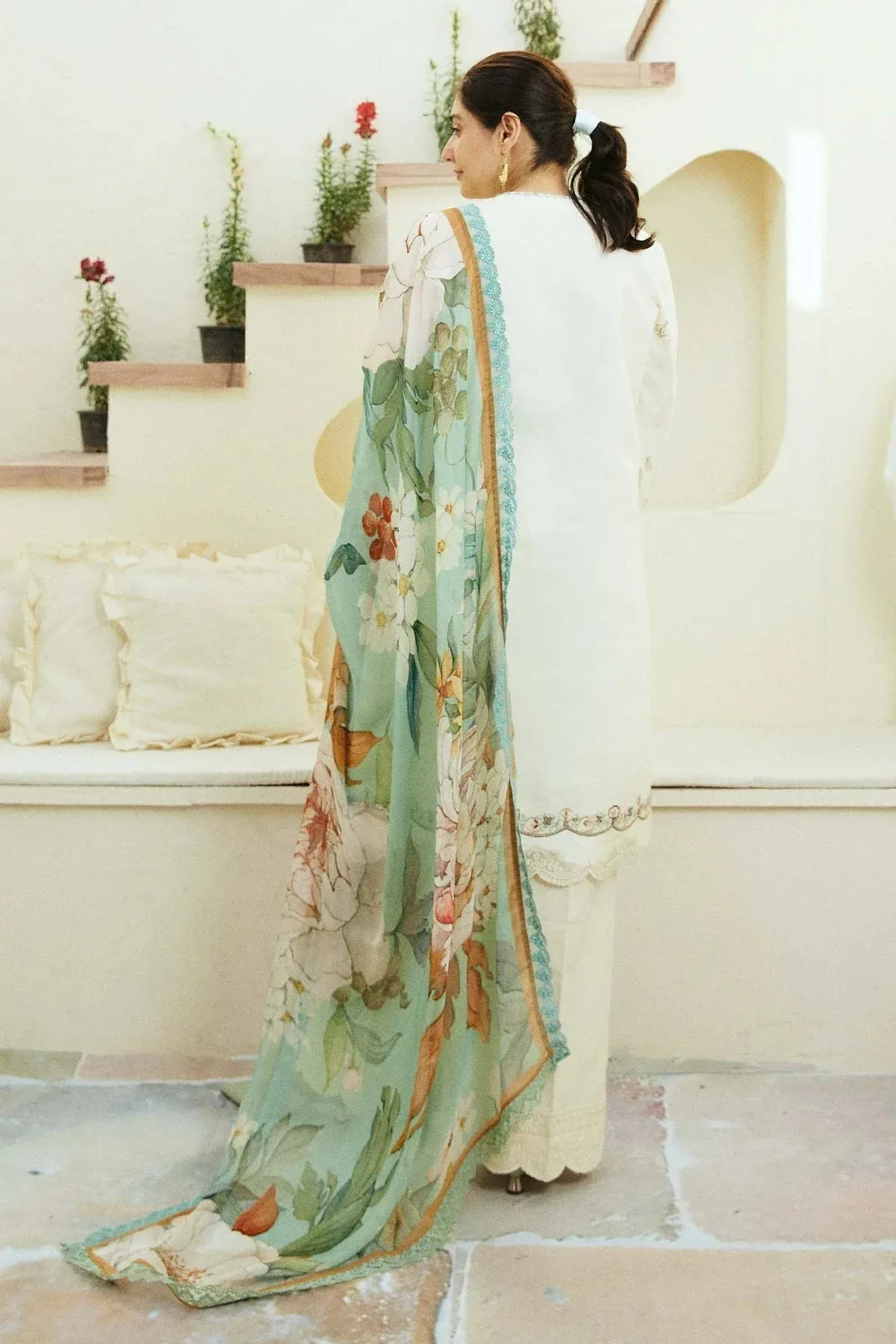 Zara Shahjahan Coco Lawn Eid Edit 24 Ivory Organza – view 2 – Poshaq
