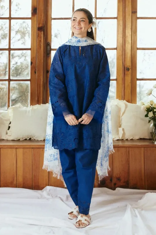Zara Shahjahan Coco Lawn Vol 2 Blue Organza – view 1 – Poshaq