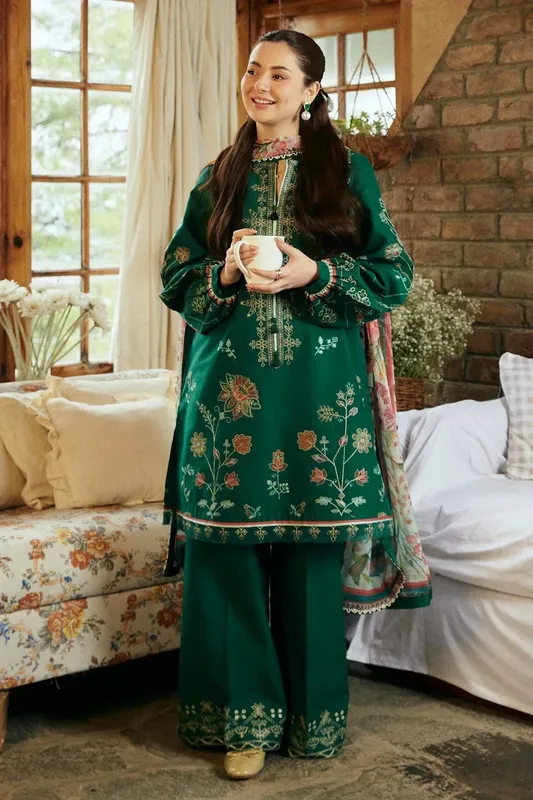 Zara Shahjahan Coco Lawn Vol 2 Green Organza – view 1 – Poshaq