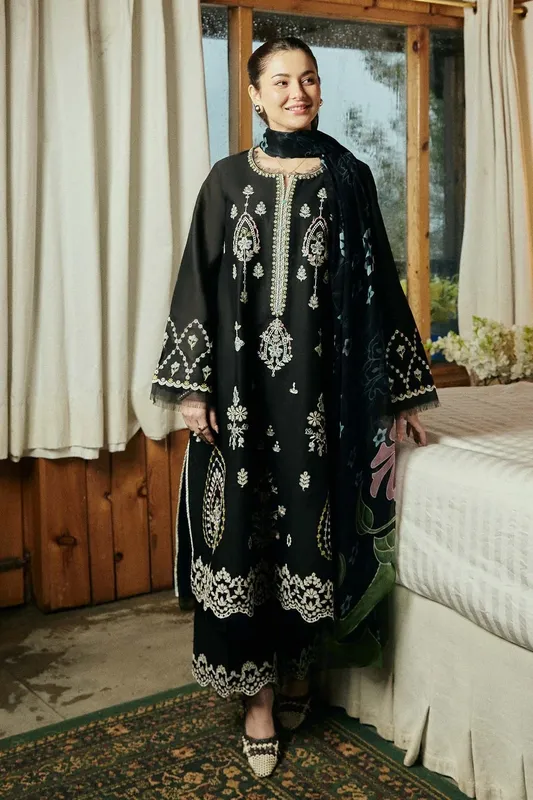 Zara Shahjahan Coco Lawn Vol 2 Black Organza – view 1 – Poshaq