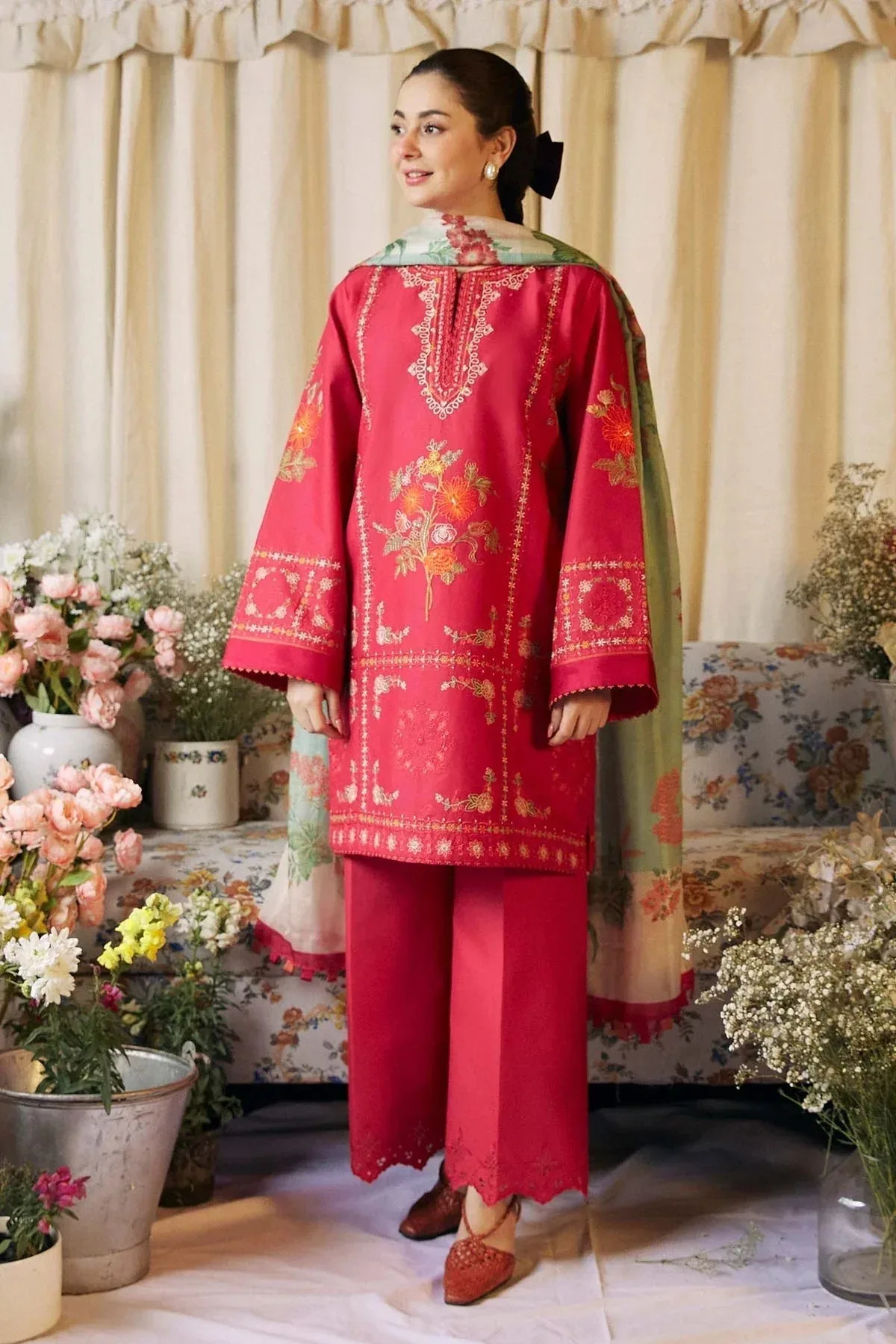 Zara Shahjahan Coco Lawn Vol 2 Pink Organza – view 1 – Poshaq
