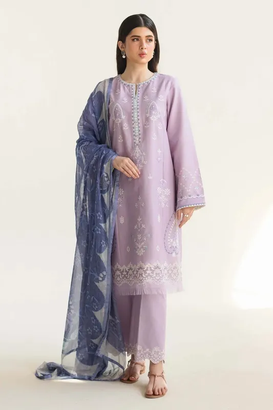 Zara Shahjahan Coco Lawn Vol 2 Lavender Organza – view 1 – Poshaq