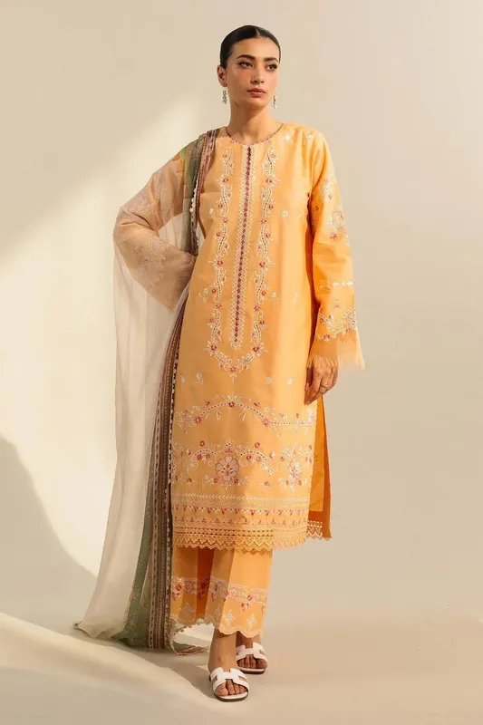 Zara Shahjahan Coco Lawn Vol 2 Yellow Jacquard – view 1 – Poshaq