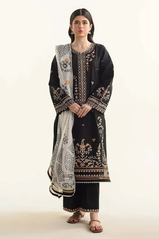 Zara Shahjahan Coco Lawn Vol 2 Black Organza – view 1 – Poshaq