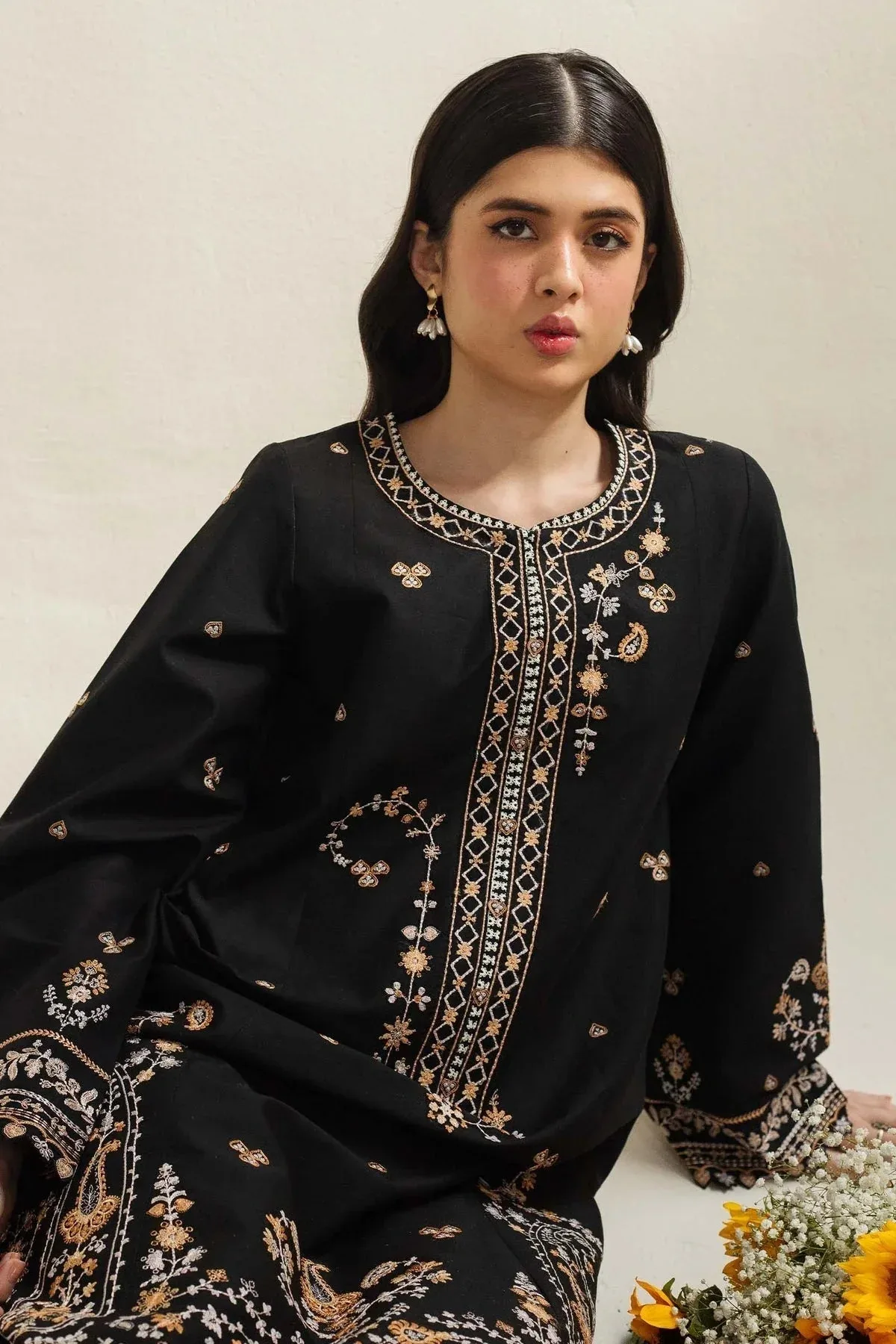Zara Shahjahan Coco Lawn Vol 2 Black Organza – view 3 – Poshaq