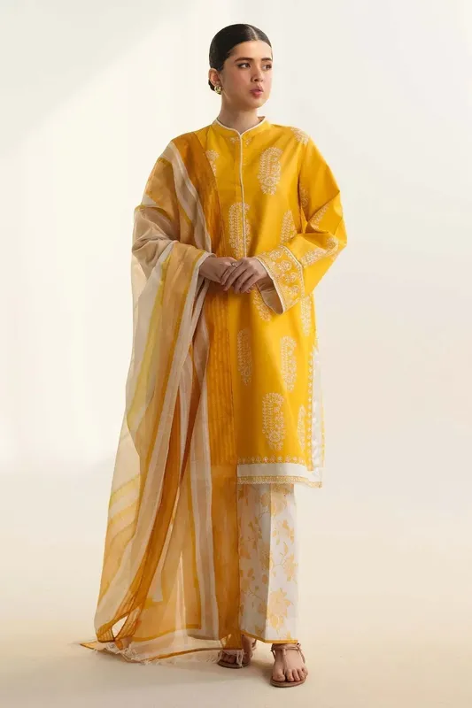 Zara Shahjahan Coco Lawn Vol 2 Yellow Organza – view 1 – Poshaq