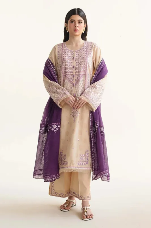 Zara Shahjahan Coco Lawn Vol 2 Purple Jacquard – view 1 – Poshaq
