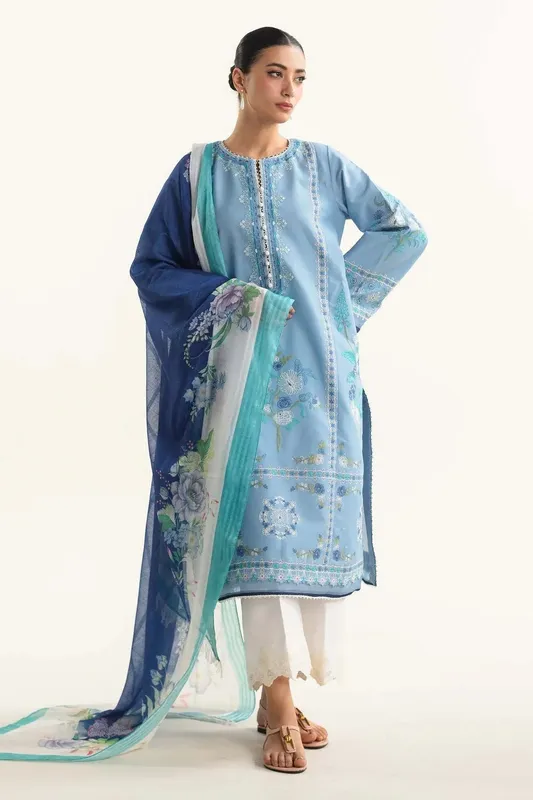 Zara Shahjahan Coco Lawn Vol 2 Blue Organza – view 1 – Poshaq