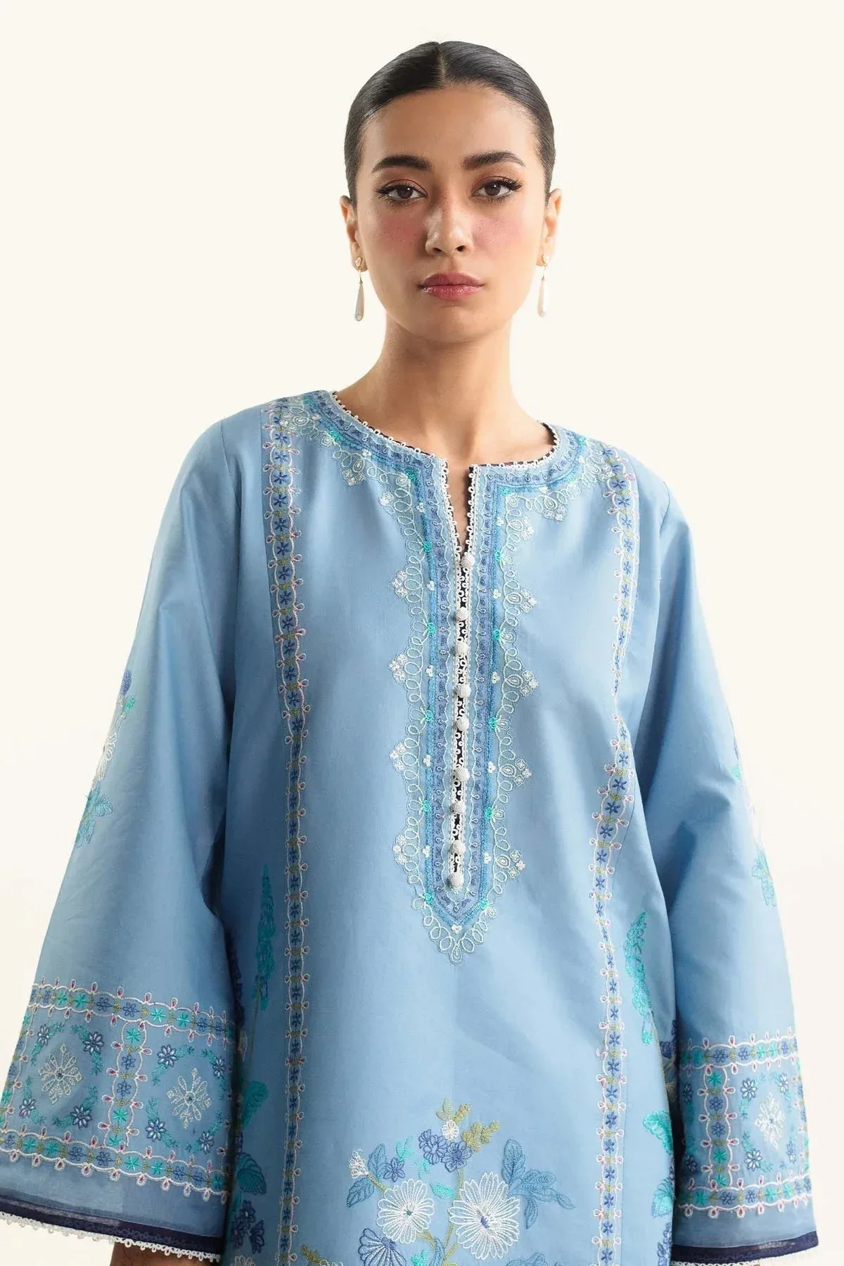 Zara Shahjahan Coco Lawn Vol 2 Blue Organza – view 3 – Poshaq