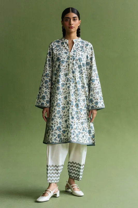 Zara Shahjahan Handcrafted Suits Ivory Cambric – view 1 – Poshaq