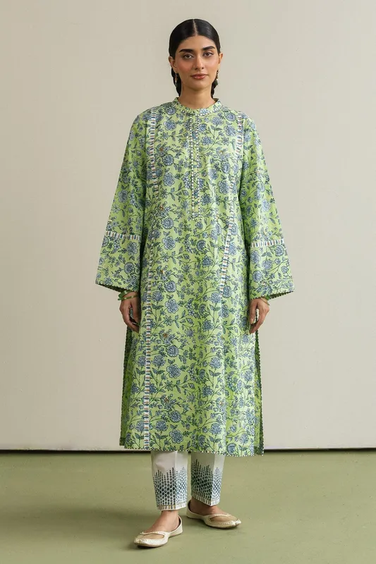 Zara Shahjahan Handcrafted Suits Green Cambric – view 1 – Poshaq