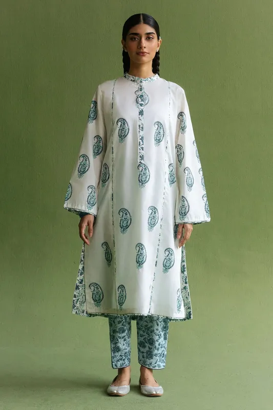 Zara Shahjahan Handcrafted Suits White Cambric – view 1 – Poshaq
