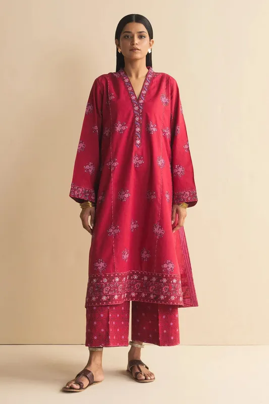 Zara Shahjahan Handcrafted Suits Pink Cambric – view 1 – Poshaq