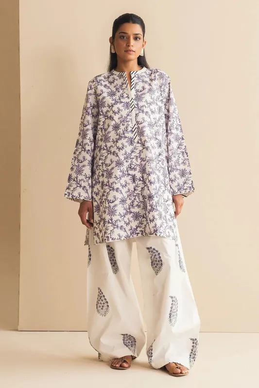 Zara Shahjahan Handcrafted Suits White Cambric – view 1 – Poshaq