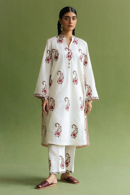 Zara Shahjahan Handcrafted Suits White Cambric – view 1 – Poshaq