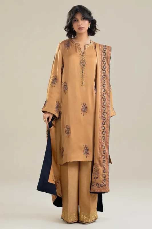 Zara Shahjahan Handcrafted Suits Blue Silk – view 1 – Poshaq