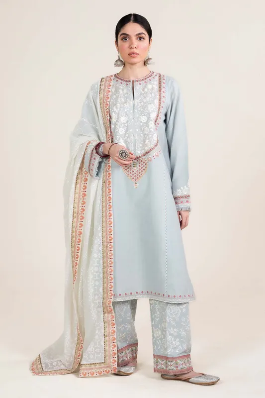 Zara Shahjahan Stitched Lawn 24 Blue Jacquard – view 1 – Poshaq