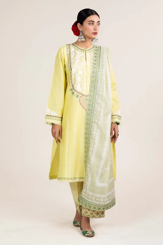Zara Shahjahan Stitched Lawn 24 Green Jacquard – view 1 – Poshaq