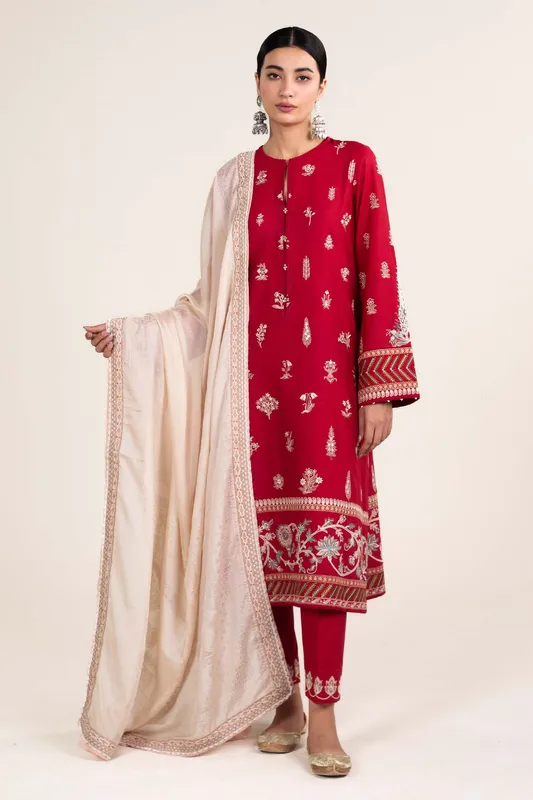 Zara Shahjahan Stitched Lawn 24 Red Cambric – view 1 – Poshaq