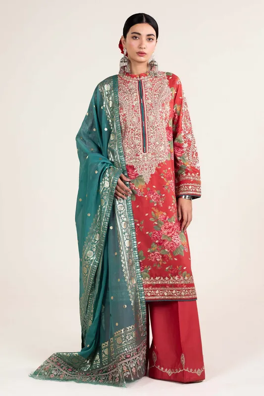 Zara Shahjahan Stitched Lawn 24 Red Cambric – view 1 – Poshaq