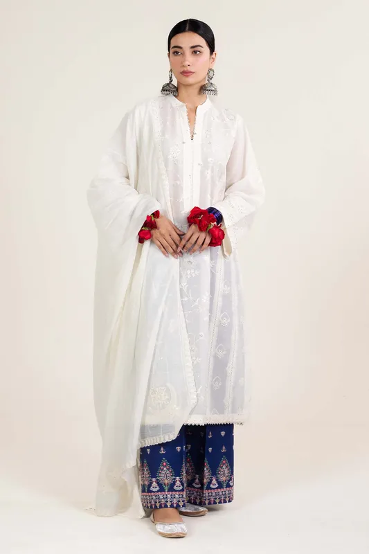 Zara Shahjahan Stitched Lawn 24 White Cambric – view 1 – Poshaq