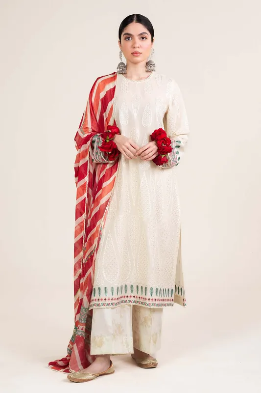 Zara Shahjahan Stitched Lawn 24 Ivory Cambric – view 1 – Poshaq