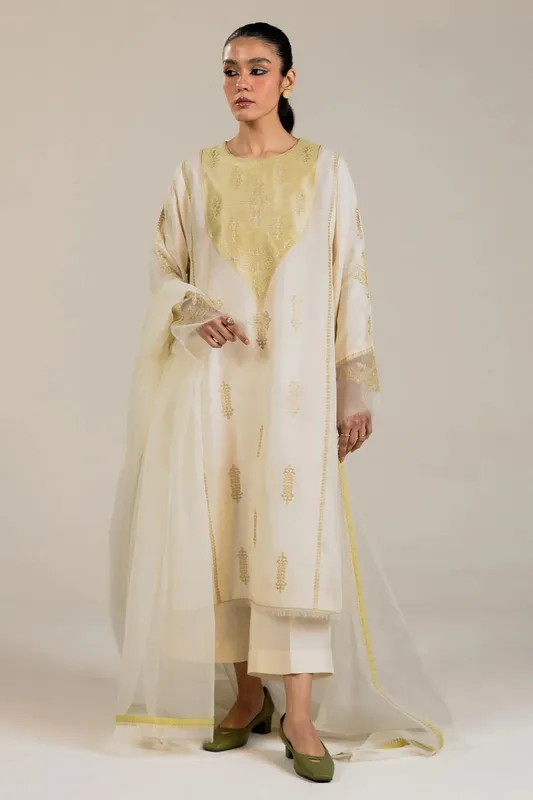 Zara Shahjahan Festive Collection White Raw Silk – view 1 – Poshaq