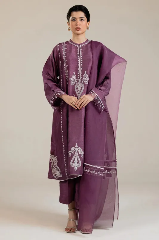 Zara Shahjahan Festive Collection Purple Raw Silk – view 1 – Poshaq