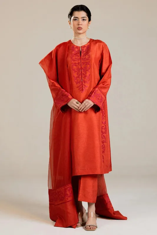 Zara Shahjahan Festive Collection Orange Raw Silk – view 1 – Poshaq