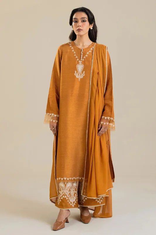 Zara Shahjahan Festive Collection Mustard Georgette – view 1 – Poshaq