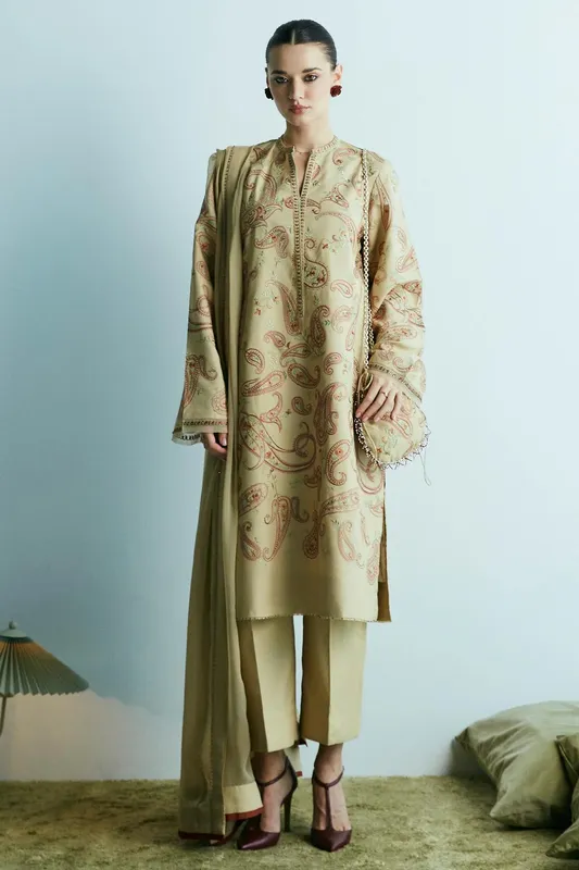 Zara Shahjahan Festive Collection Beige Georgette – view 1 – Poshaq