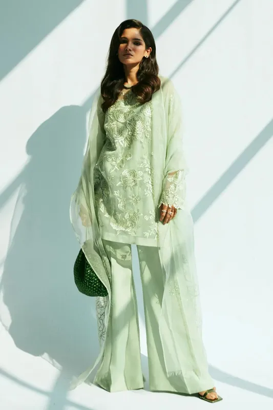 Zara Shahjahan Festive Collection Green Organza – view 1 – Poshaq